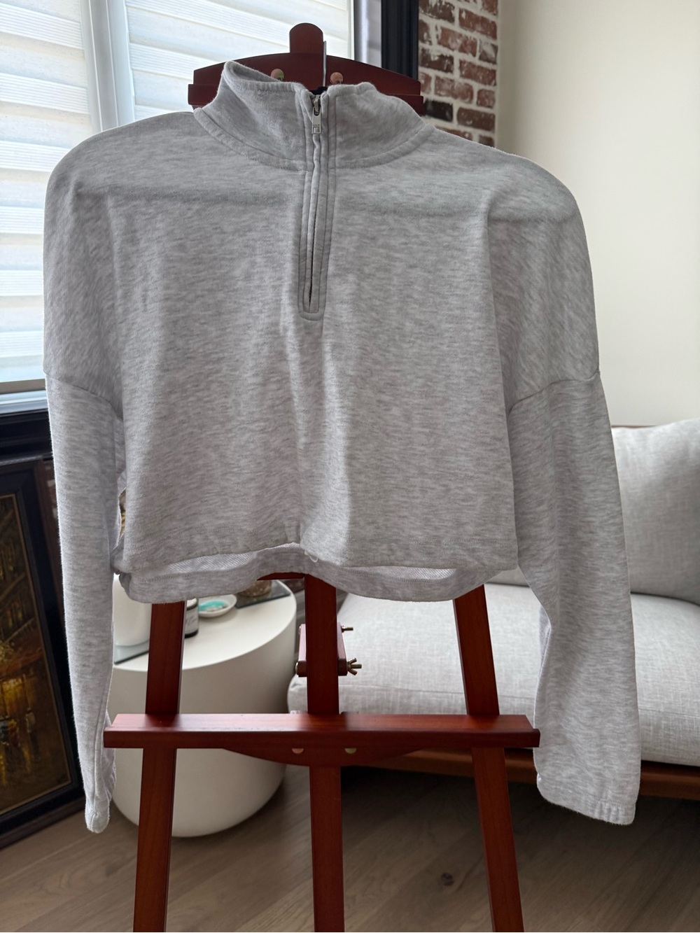 Garage Cropped Half-Zip Pullover in Heather Gray - Picture 4 of 5